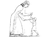 Assyrian woman giving water to a child